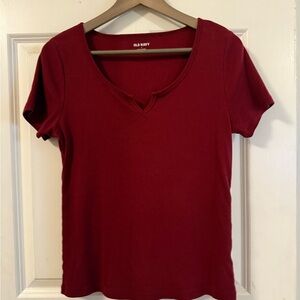 Old Navy Red Fitted V-Neck Short Sleeve Tee